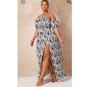 Plus zebra bardot side split maxi dress